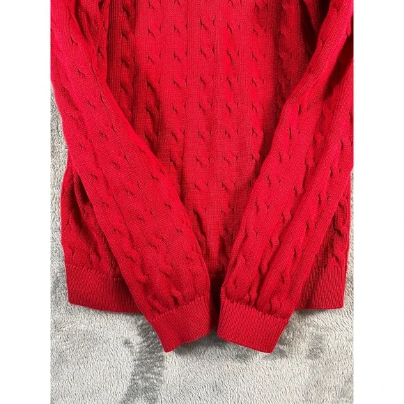 Lauren Ralph Lauren Active Cardigan Sweater Womens Medium Red Crest Cable Knit - Picture 5 of 11